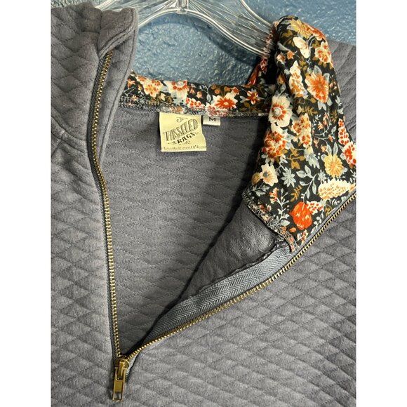 Tasseled Rags Quilted Gray Hoodie Sweatshirt - Picture 5 of 9